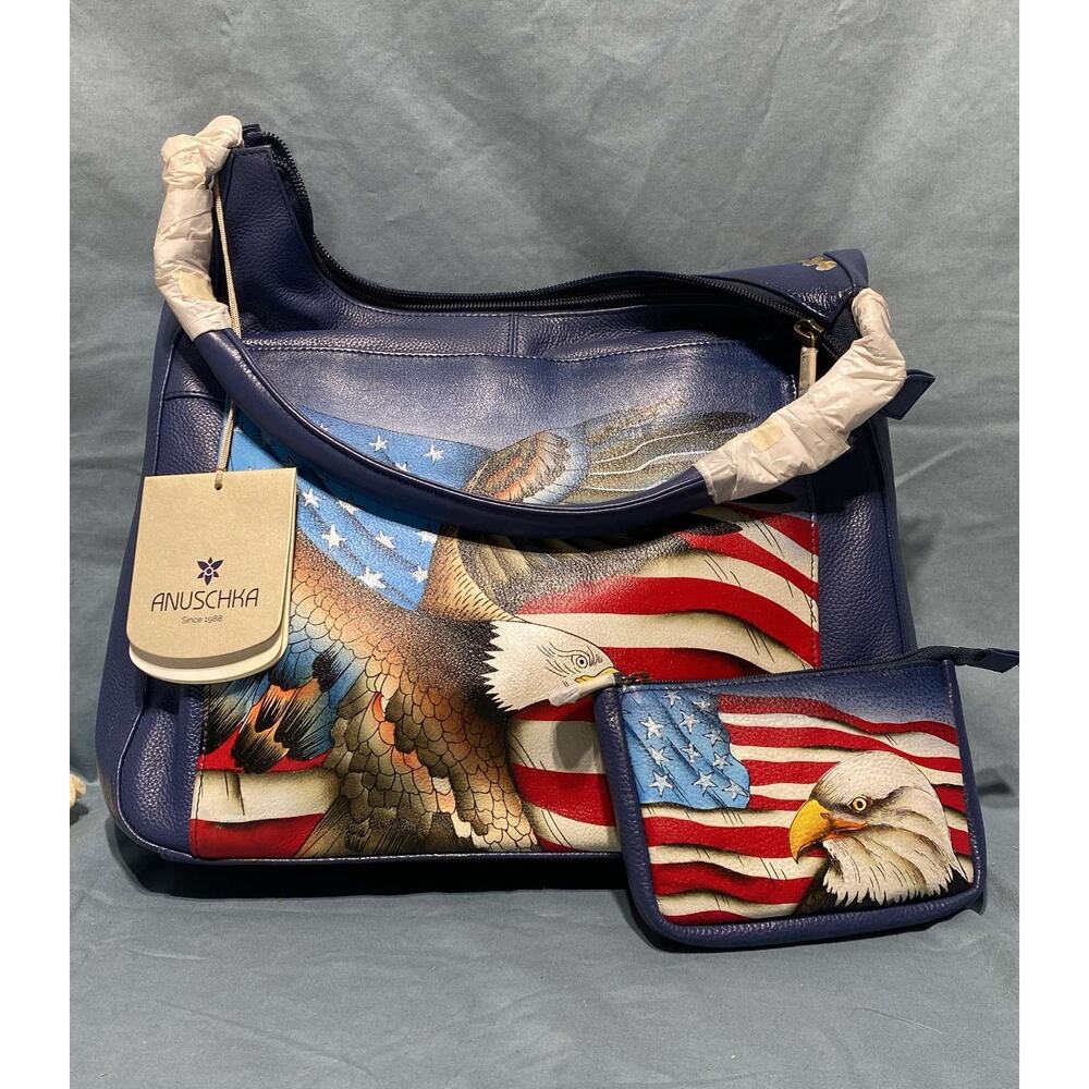 Anuschka Leather Shoulder Bag and Coin Purse Flag & Eagle